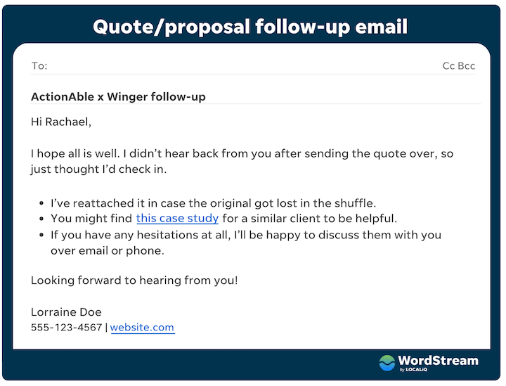 Proposal Follow-up Email Example